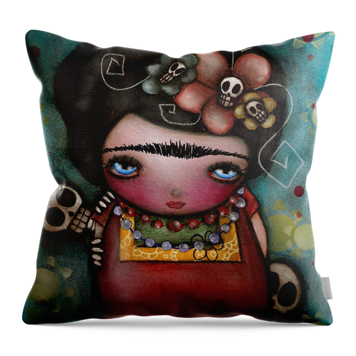 Day Of The Dead Throw Pillow featuring the painting Mis Amigos by Abril Andrade