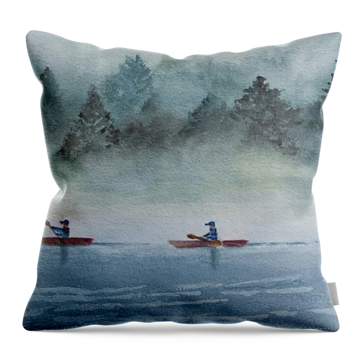 Kyack Throw Pillow featuring the painting Misty Morning by Karen Fleschler