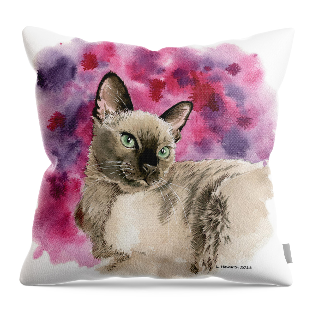 Cat Throw Pillow featuring the painting Mocha and Mint by Louise Howarth