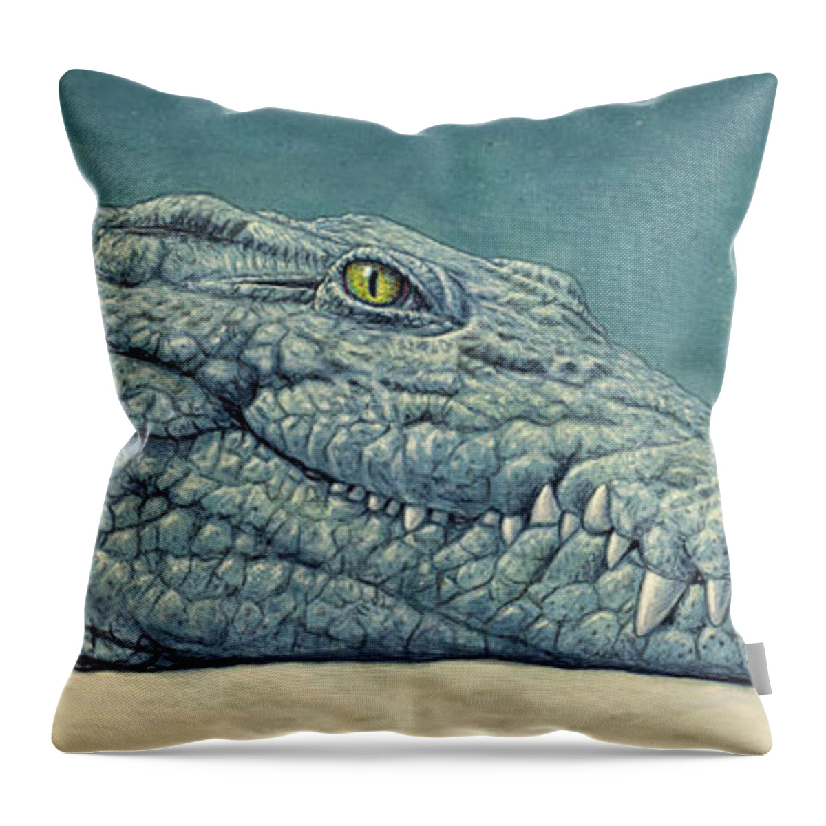 Crocodile Throw Pillow featuring the painting Mockin' a Croc by James W Johnson