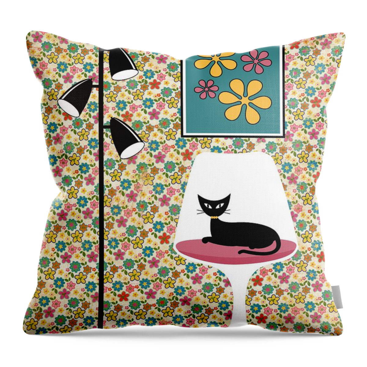 Mid Century Modern Throw Pillow featuring the digital art Mod Wallpaper in Floral by Donna Mibus