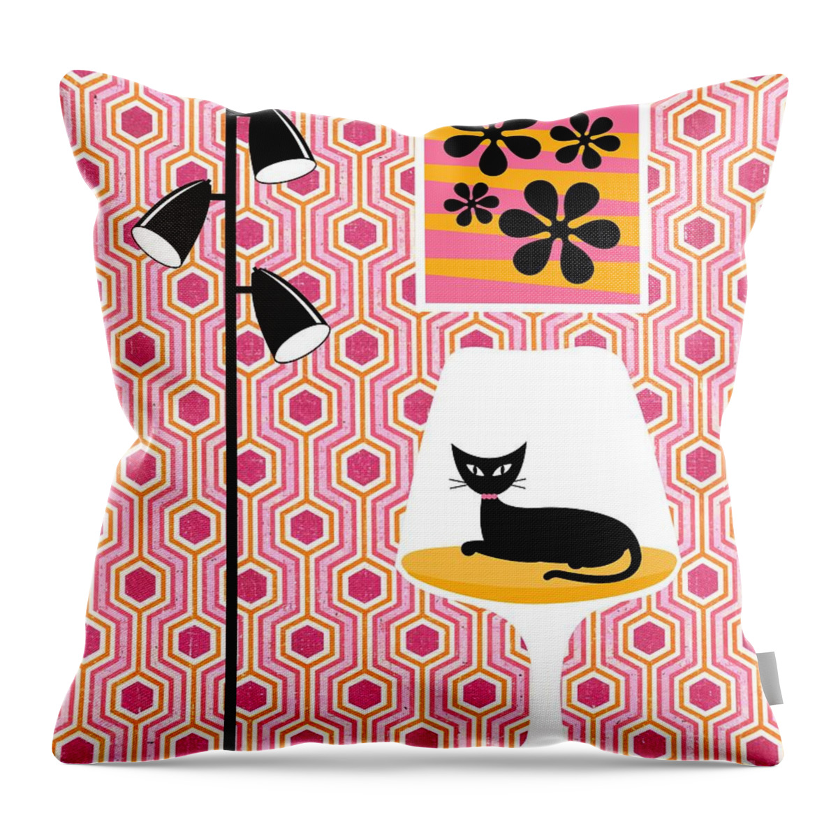 Mid Century Modern Throw Pillow featuring the digital art Mod Wallpaper in Pink by Donna Mibus