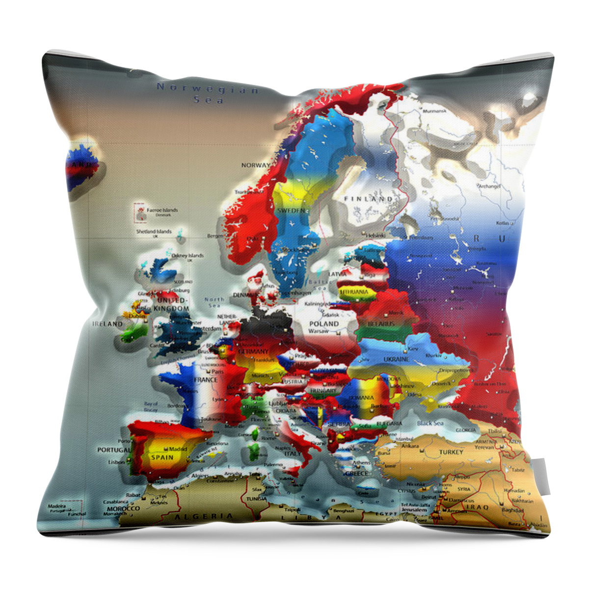Maps - Cartography Of Past And Present Collection By Serge Averbukh Throw Pillow featuring the photograph Modern Portrait Of Modern Europe - 3d by Serge Averbukh