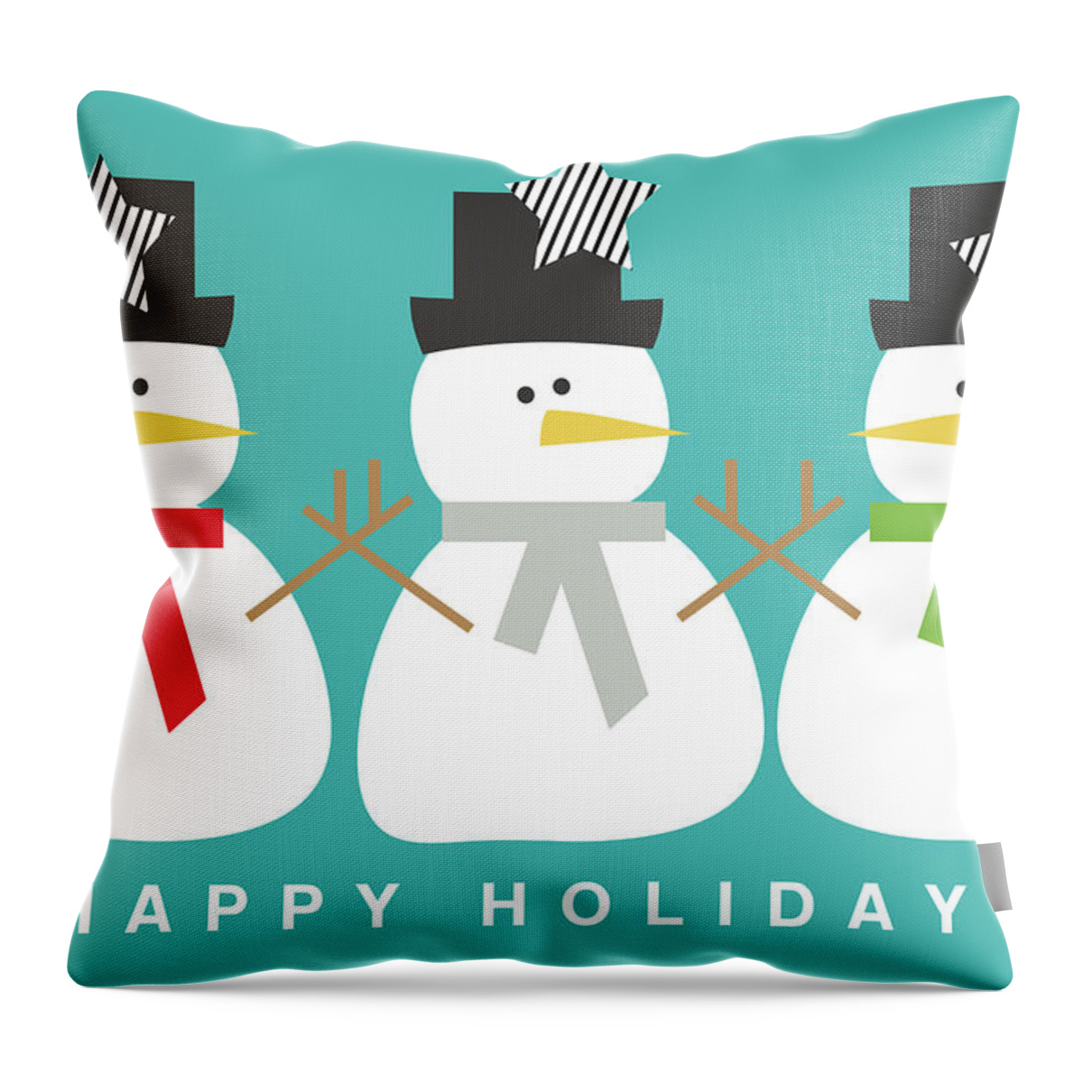 Snowman Throw Pillow featuring the digital art Modern Snowmen Happy Holidays- Art by Linda Woods by Linda Woods