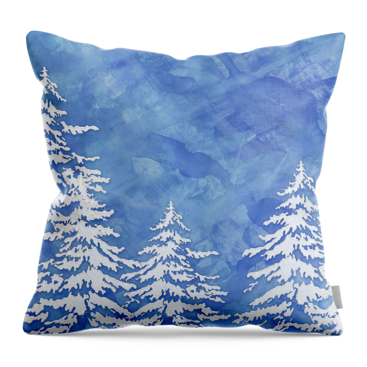 Watercolor Throw Pillow featuring the painting Modern Watercolor Winter Abstract - Snowy Trees by Audrey Jeanne Roberts