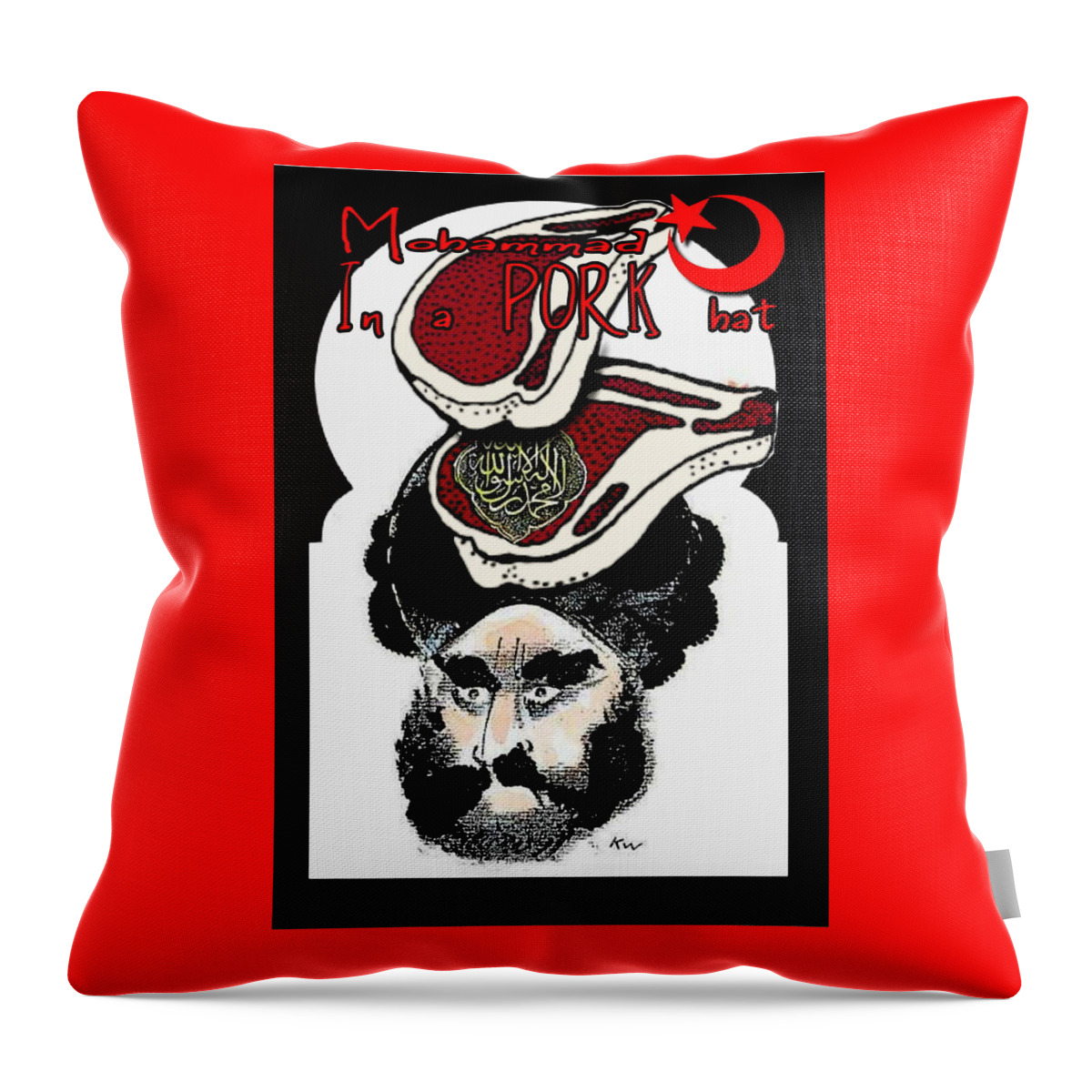 Mohammad Throw Pillow featuring the digital art Mohammad In A Pork Hat by Ryan Almighty