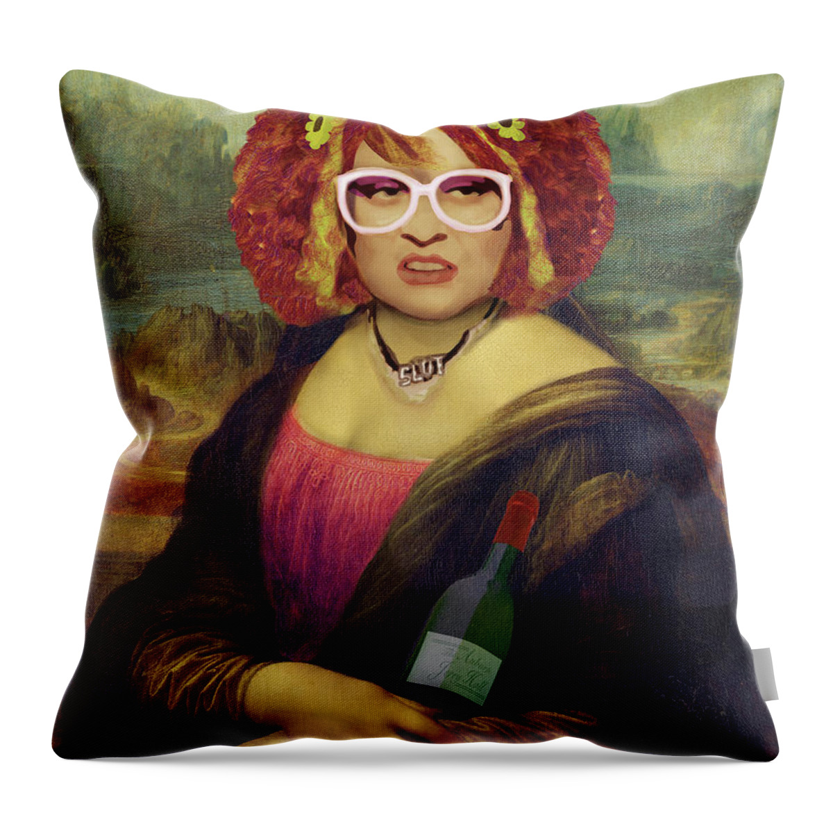 Auburn Throw Pillow featuring the digital art Mona Linda - aka The Auburn Jerry Hall - Gawjuss and Vile by Big Fat Arts