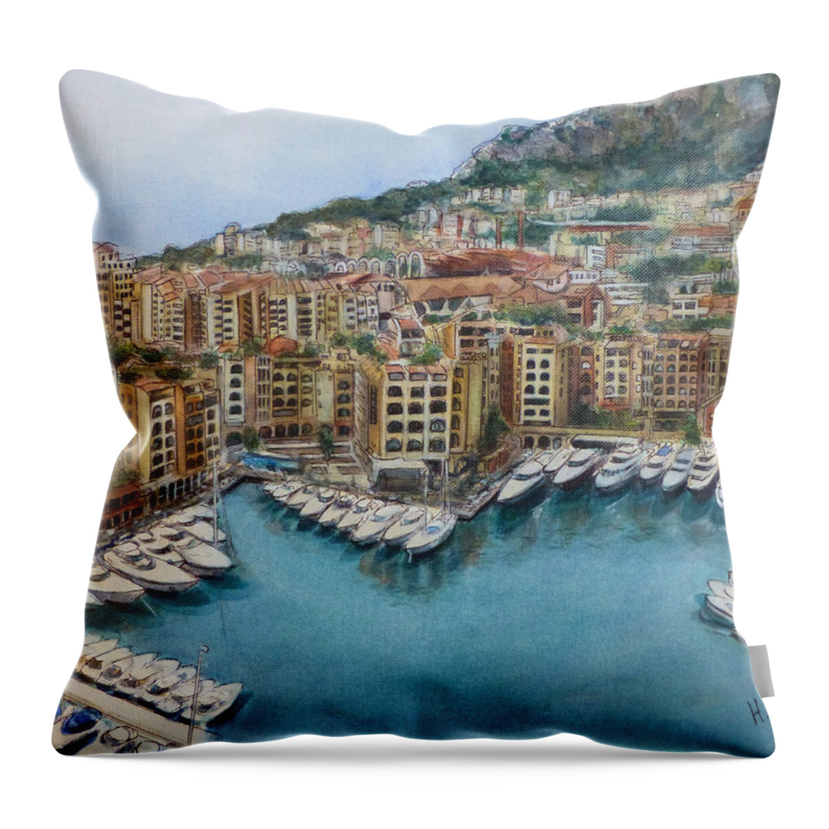 Monaco Throw Pillow featuring the painting Monaco by Henrieta Maneva