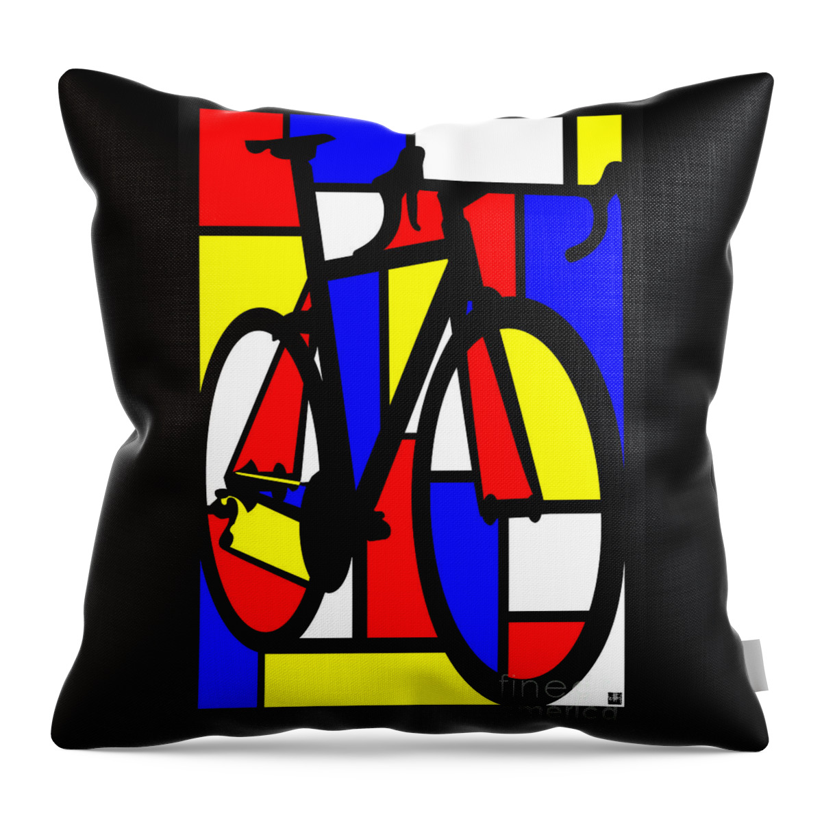 Bicycle Throw Pillow featuring the painting Mondrianesque Road bike by Sassan Filsoof