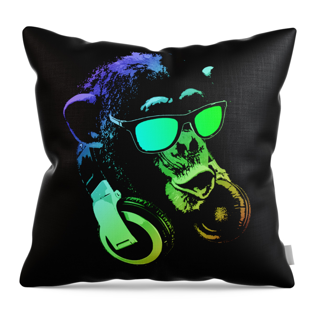 Monkey Throw Pillow featuring the mixed media Monkey DJ Neon Light by Filip Schpindel
