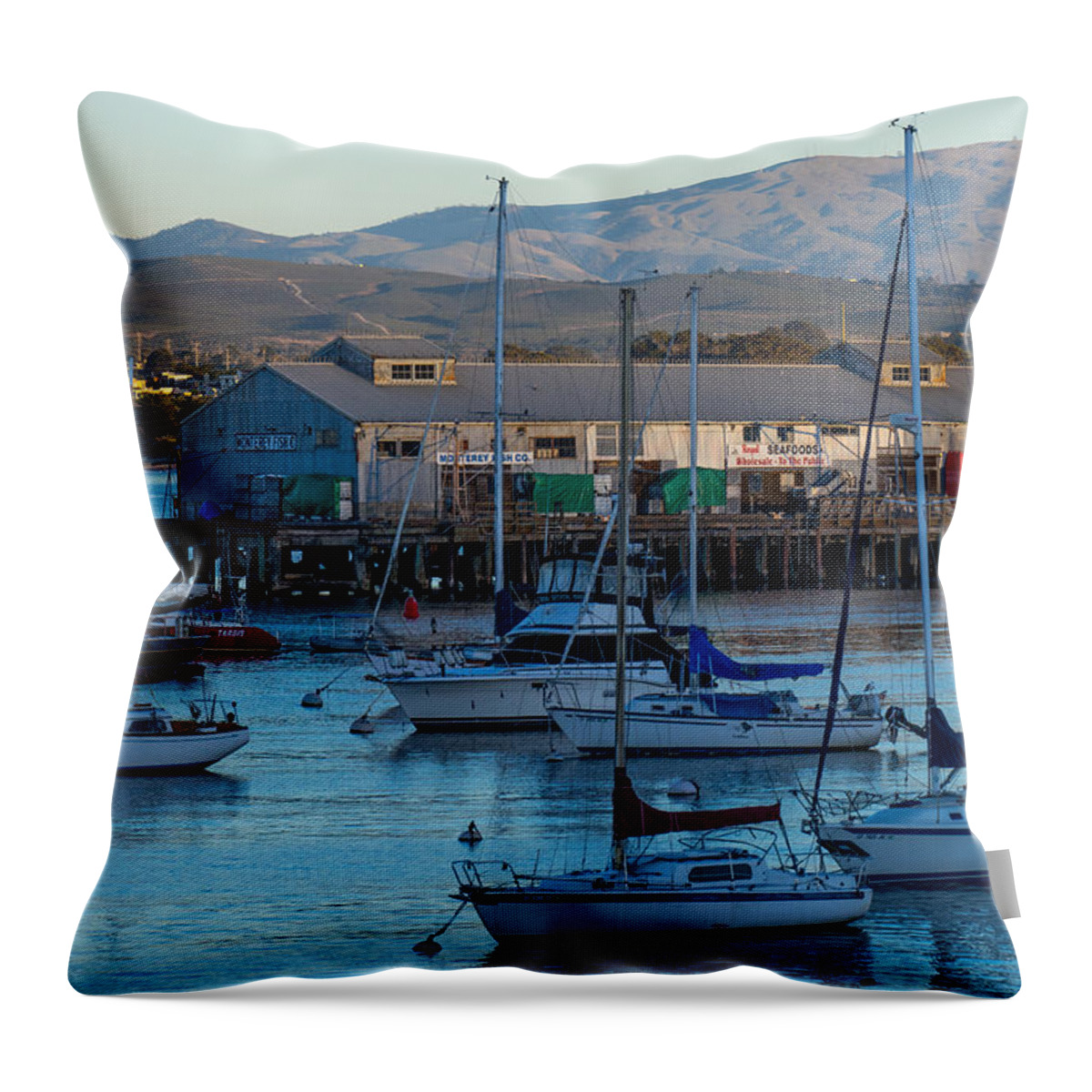 Monterey Throw Pillow featuring the photograph Monterey Wharf at Sunset by Derek Dean