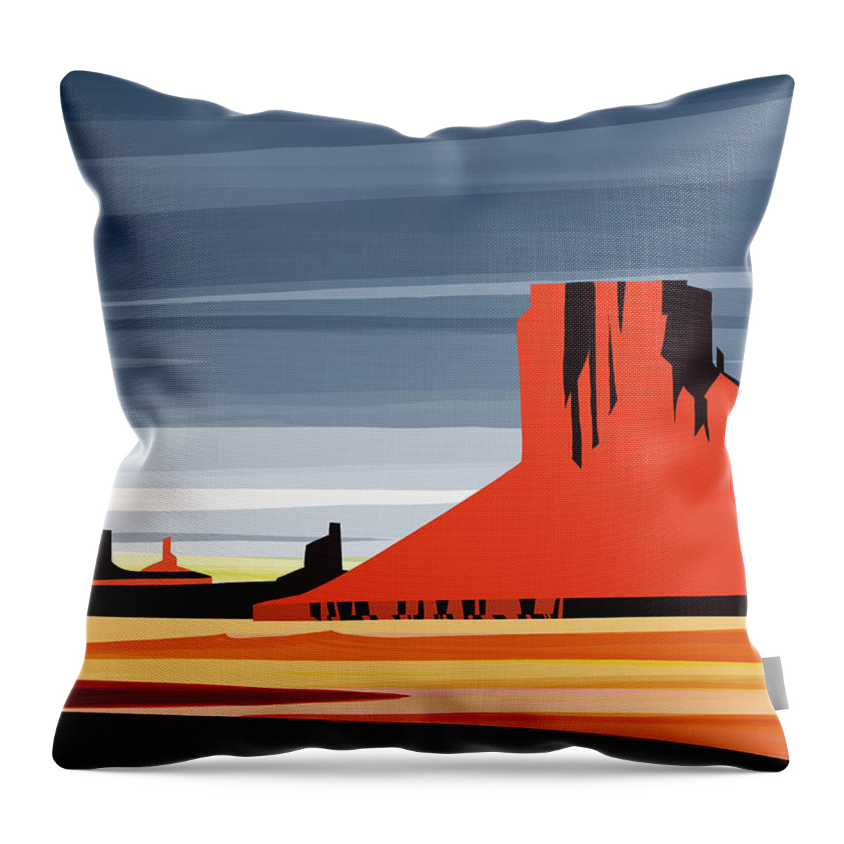 Arizona Landscape Painting Throw Pillow featuring the painting Monument Valley sunset digital realism by Sassan Filsoof
