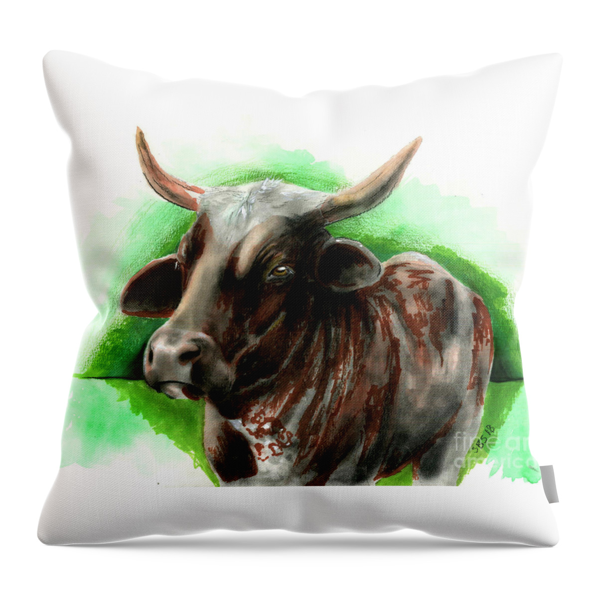 Cow Throw Pillow featuring the drawing Moo 2 by Samantha Strong