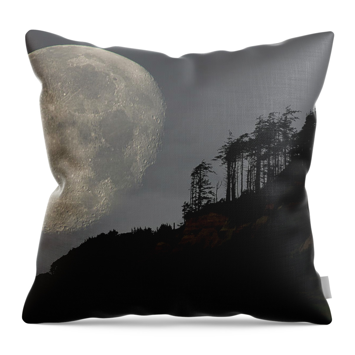 Landscape Throw Pillow featuring the photograph Moon at Roosevelt Beach WA by Bob Cournoyer