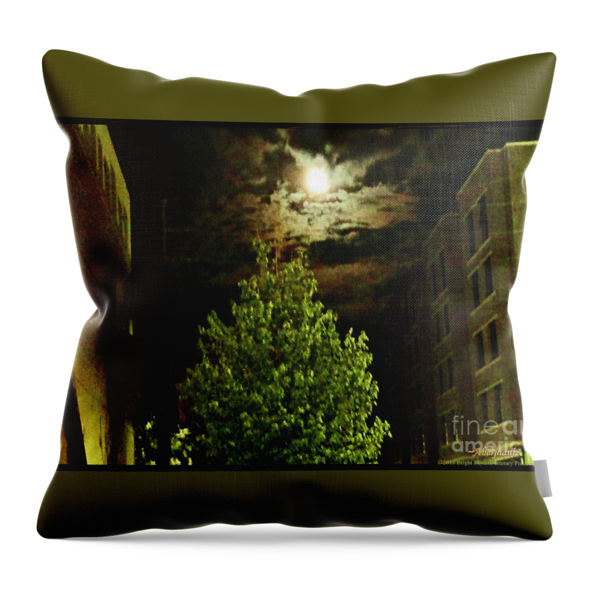American South Throw Pillow featuring the photograph Moon on Fire over Downtown Savannah by Aberjhani
