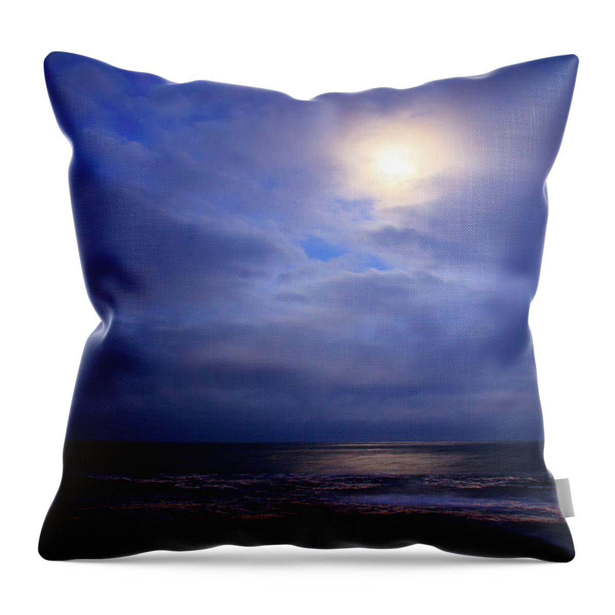 Cape Hatteras Throw Pillow featuring the photograph Moonlight on the Ocean at Hatteras by Joni Eskridge
