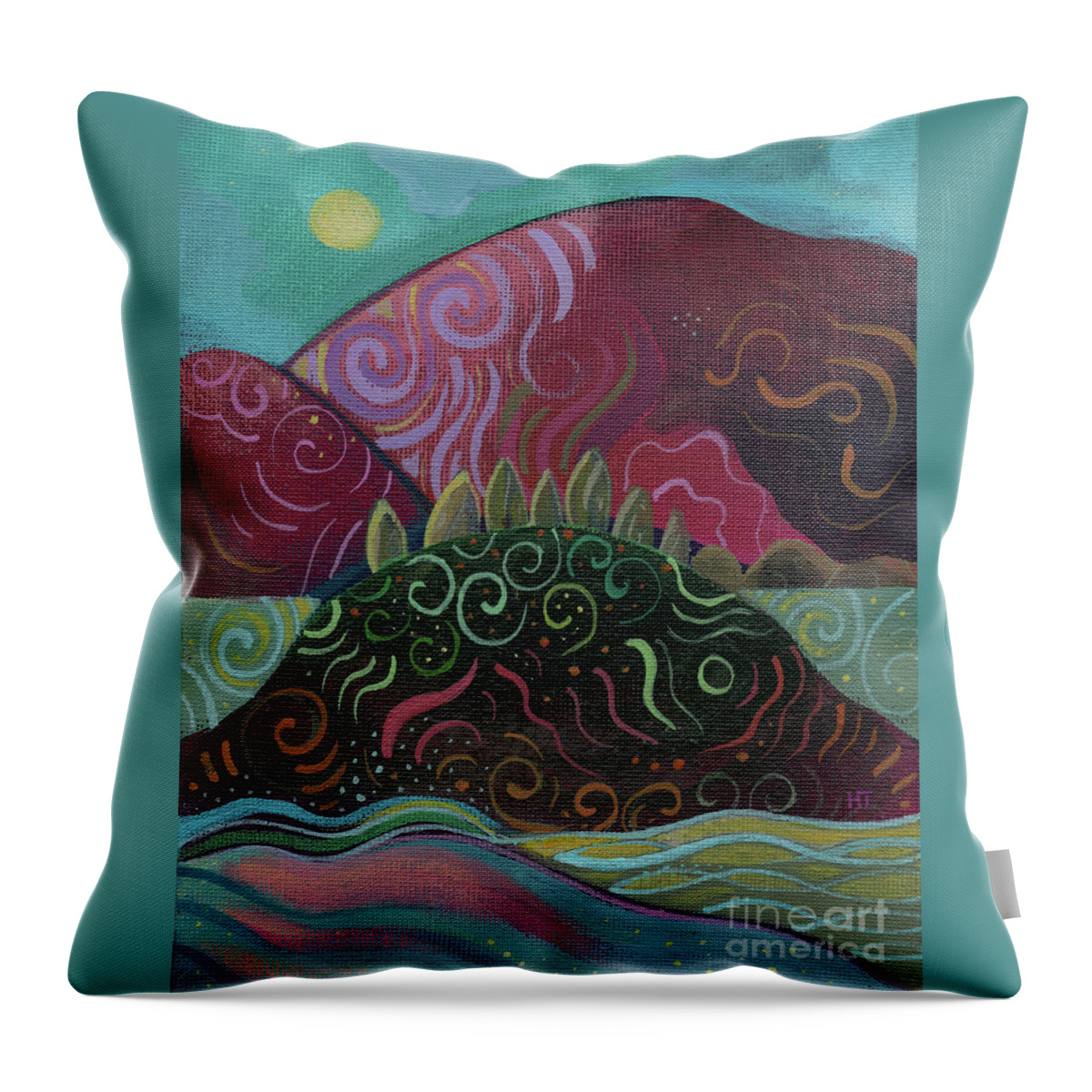 Abstract Landscape Throw Pillow featuring the painting Moonlit by Helena Tiainen