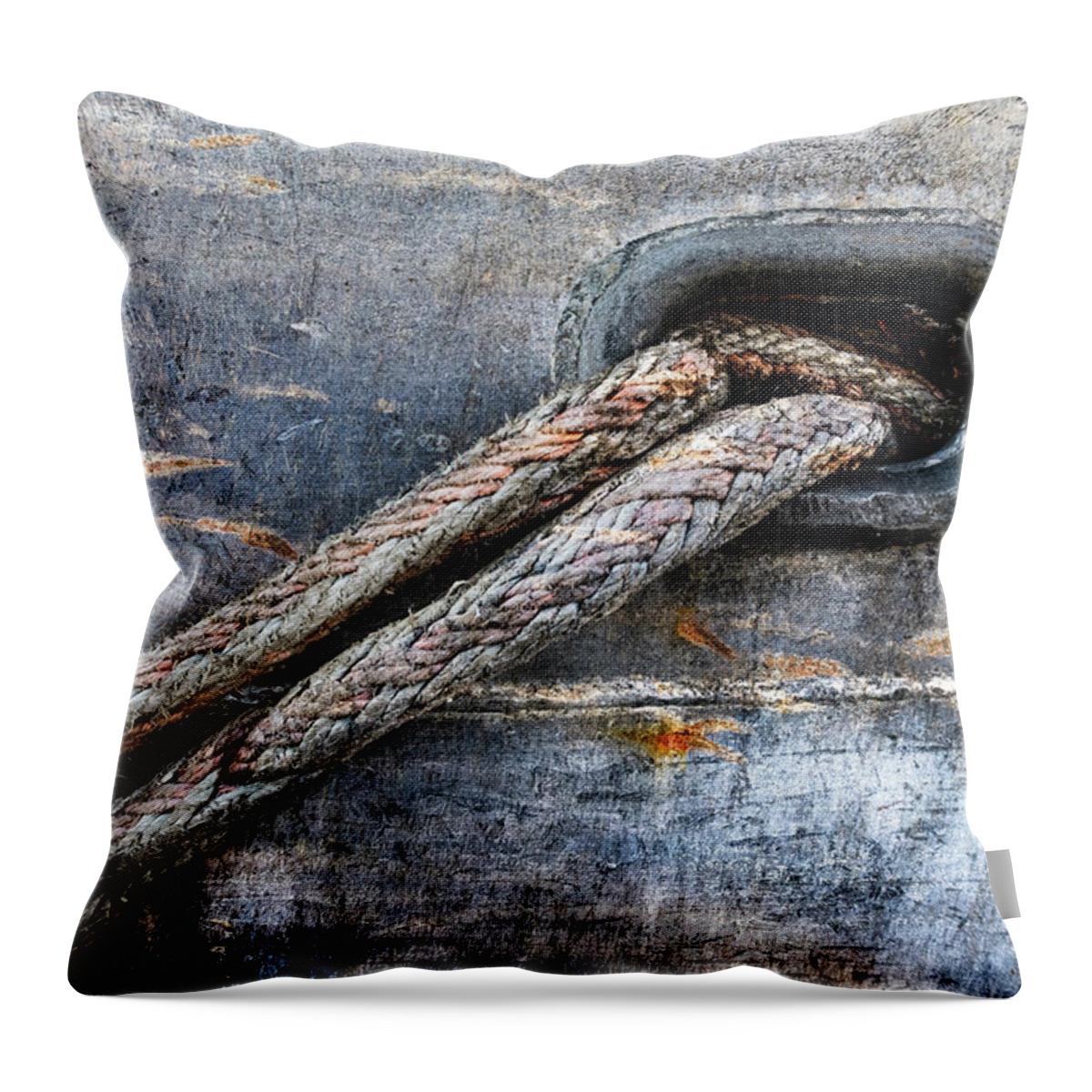 Boat Throw Pillow featuring the photograph Mooring Lines in Blue by Carol Leigh