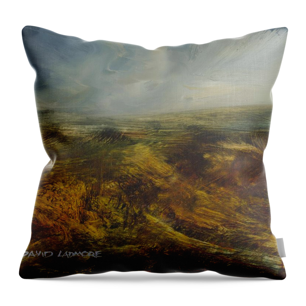 Moorland Throw Pillow featuring the painting Moorland 71 by David Ladmore