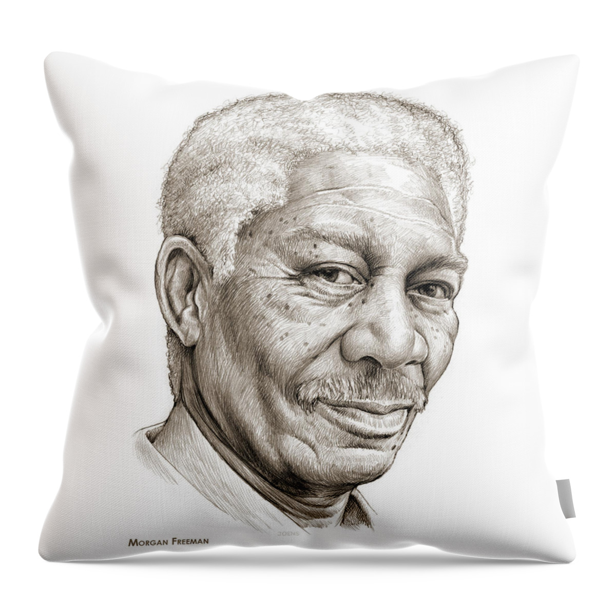 Morgan Freeman Throw Pillow featuring the drawing Morgan Freeman by Greg Joens