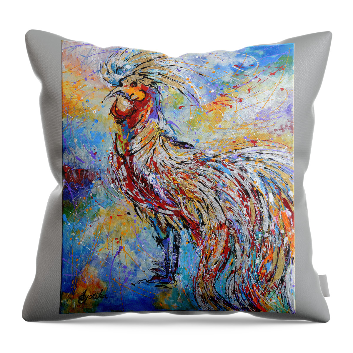 Long Tail Rooster Throw Pillow featuring the painting Morning Call by Jyotika Shroff