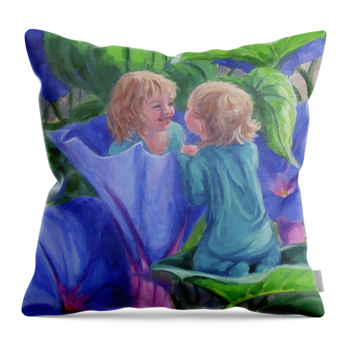 Baby Throw Pillow featuring the painting Morning Glories by Karen Ilari