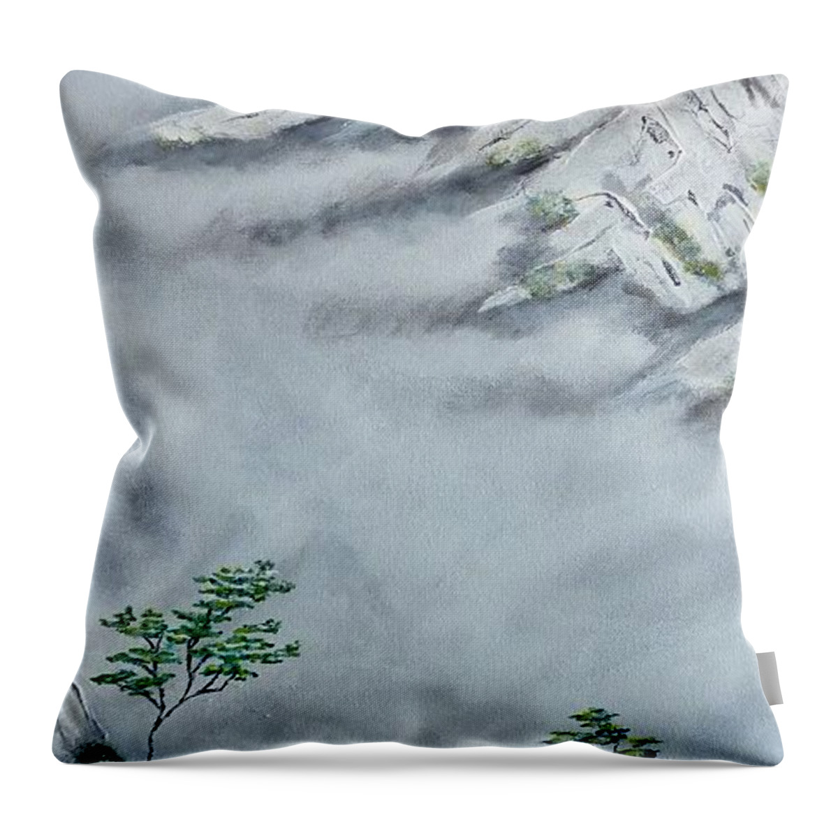 Morning Mist Throw Pillow featuring the painting Morning Mist 2 by Amelie Simmons