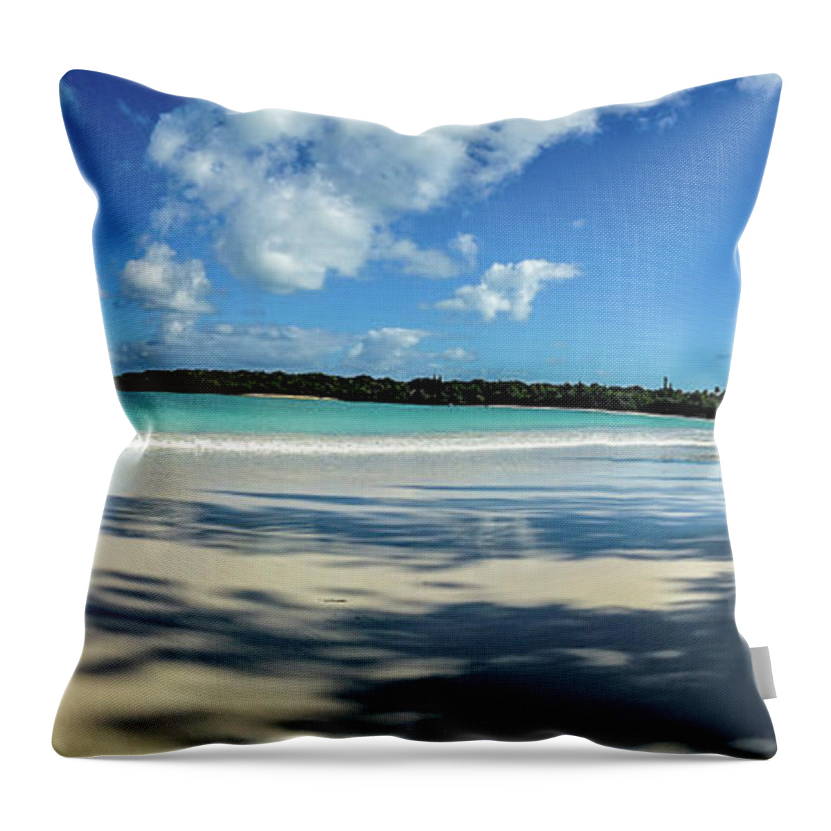 Panorama Throw Pillow featuring the photograph Morning shadows Ile des Pins by Dorothy Darden