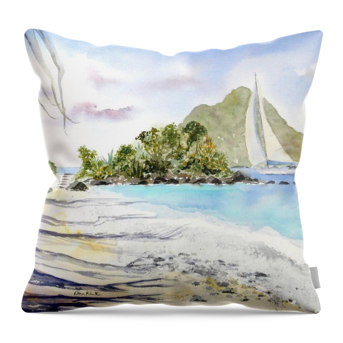 Caribbean Throw Pillow featuring the painting Morning Shadows, Little Thatch by Diane Kirk