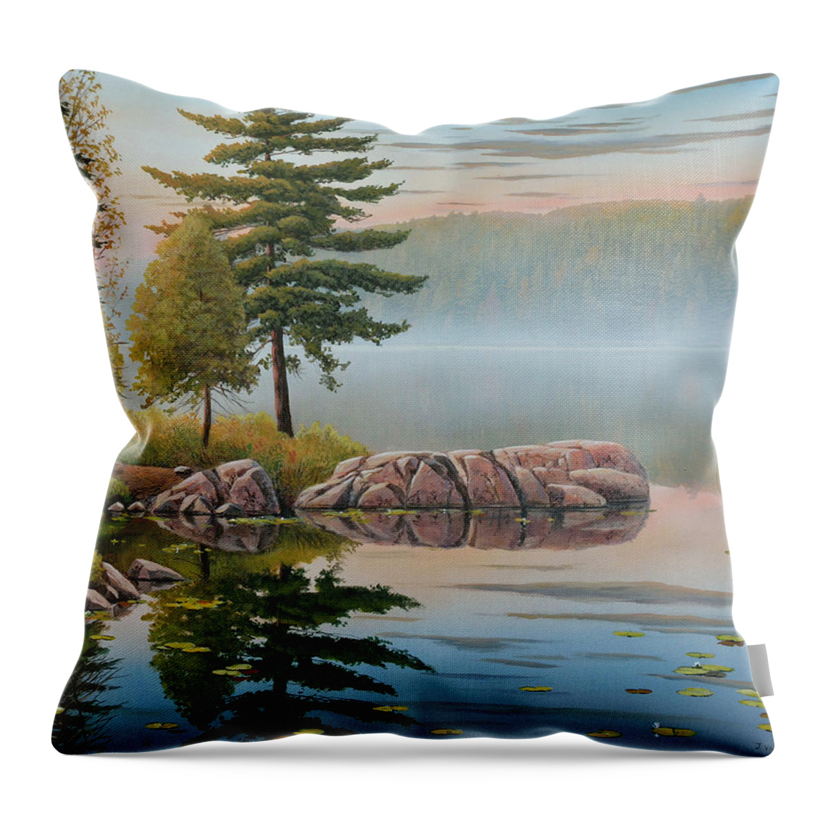 Jake Vandenbrink Throw Pillow featuring the painting Morning Stillness by Jake Vandenbrink