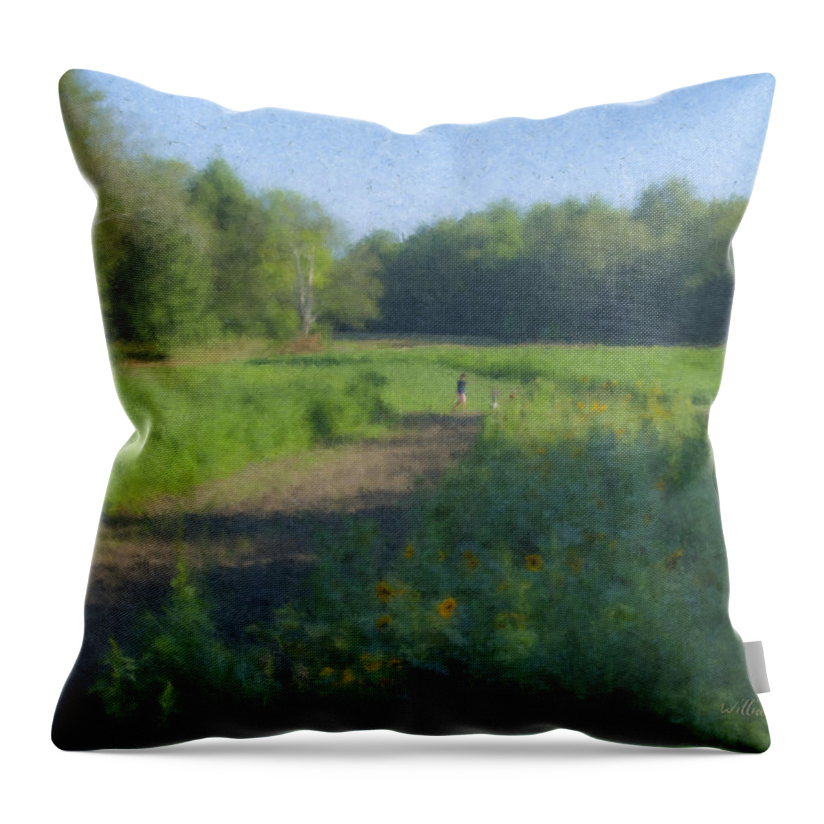 Langwater Farm Throw Pillow featuring the painting Morning Walk at Langwater Farm by Bill McEntee
