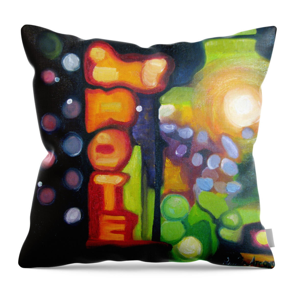 N Throw Pillow featuring the painting Motel Lights by Patricia Arroyo