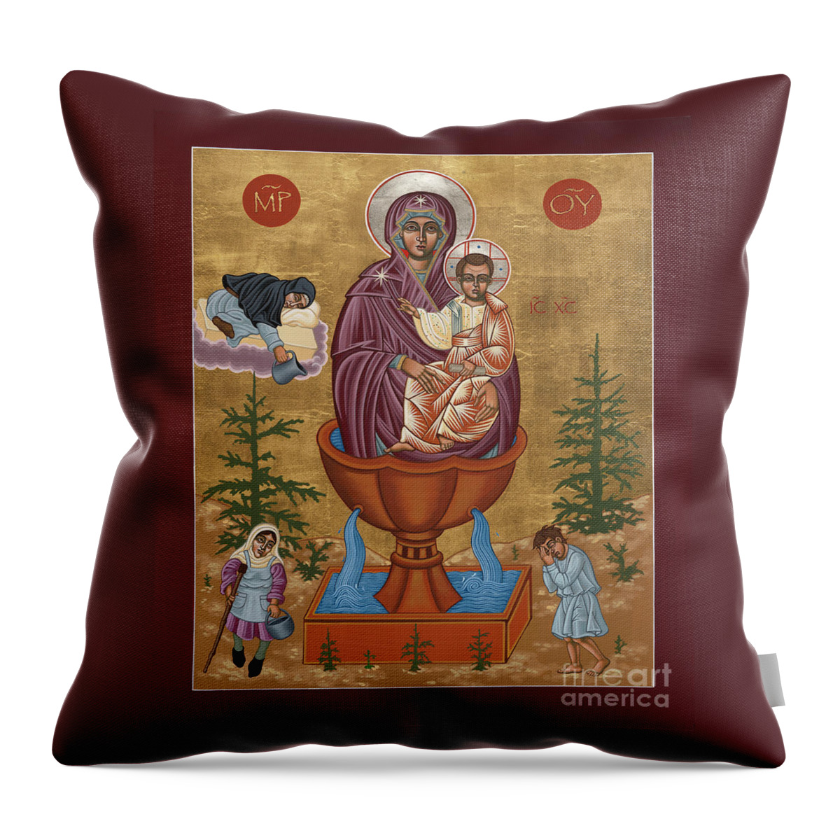 Mother Of God Life Giving Spring Throw Pillow featuring the painting Mother of God Life Giving Spring 179 by William Hart McNichols