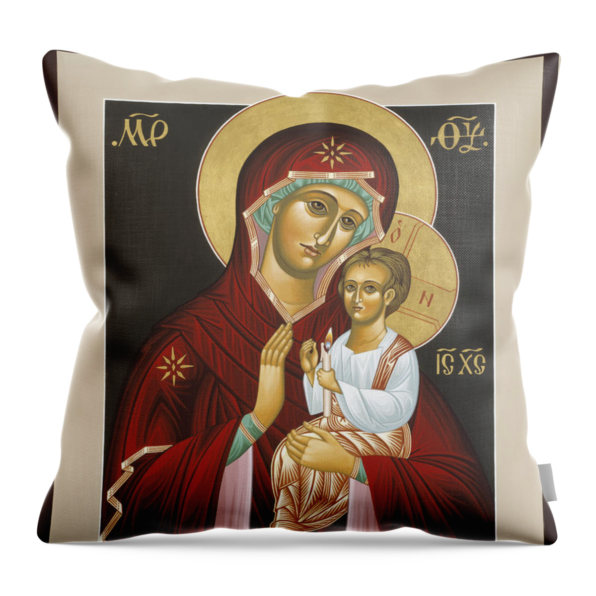 Mother Of God Light In All Darkness Throw Pillow featuring the painting Mother of God Light In All Darkness 016 by William Hart McNichols