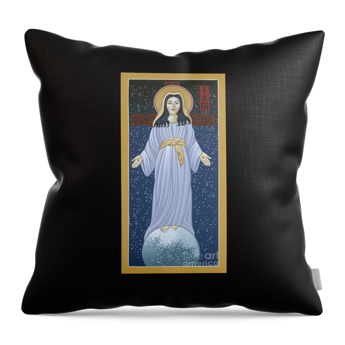 Mother Of God Of Akita; Our Lady Of The Snows Throw Pillow featuring the painting Mother of God of Akita- Our Lady of the Snows 115 by William Hart McNichols