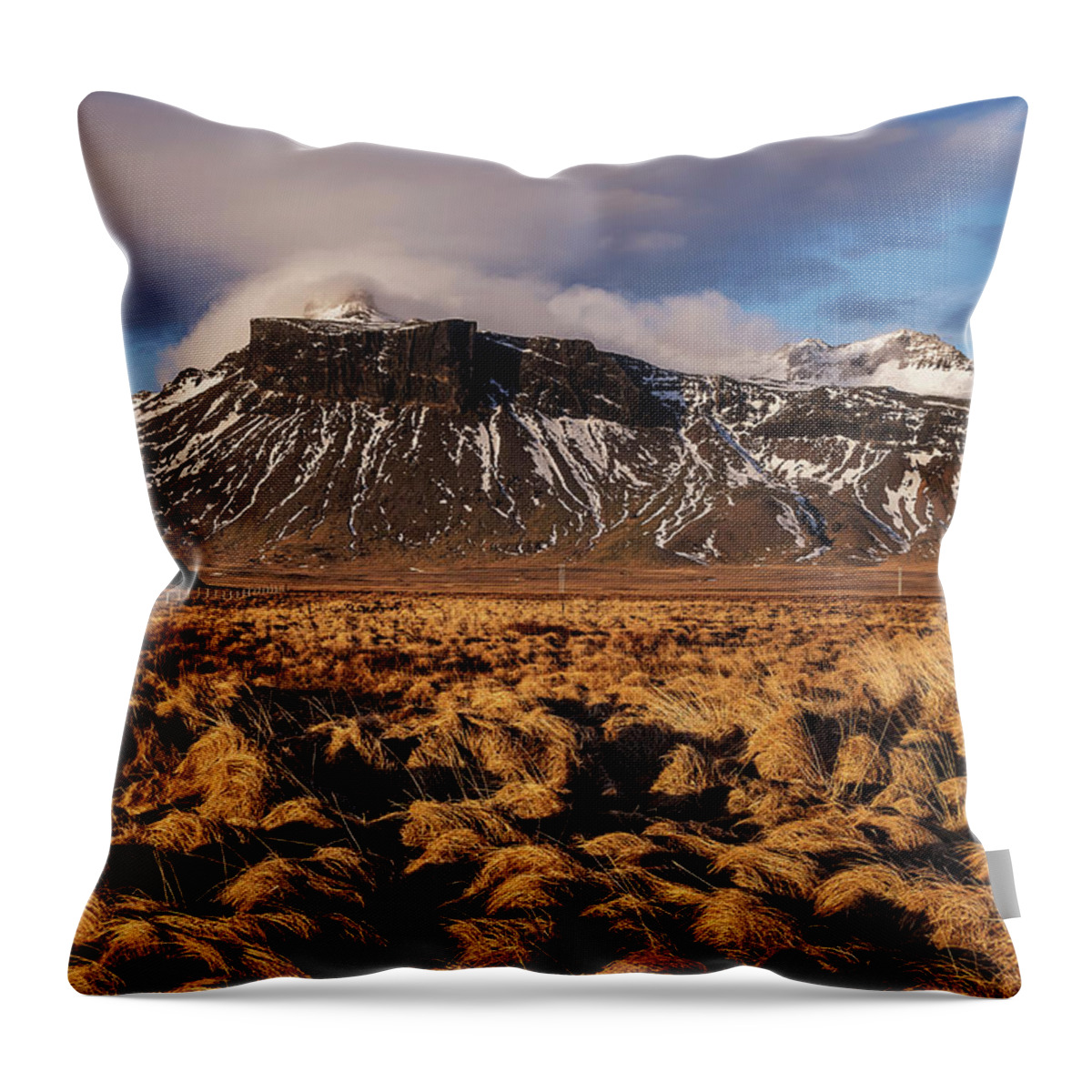 Landscape Throw Pillow featuring the photograph Mountain and land, Iceland by Pradeep Raja Prints