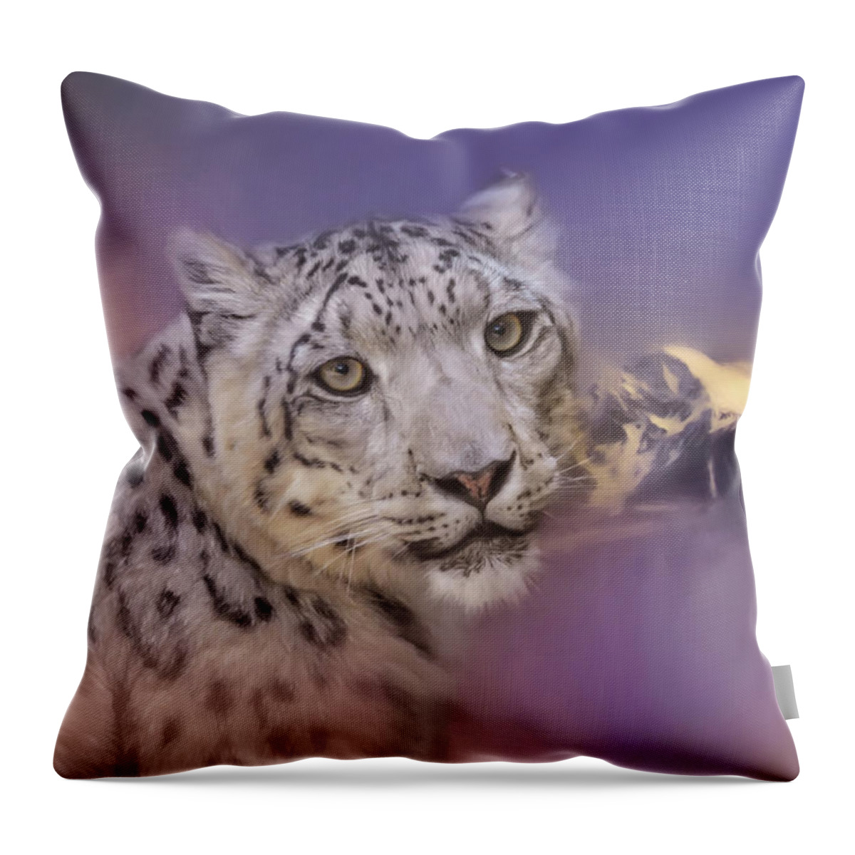 Jai Johnson Throw Pillow featuring the photograph Mountain Guardian Snow Leopard Art by Jai Johnson