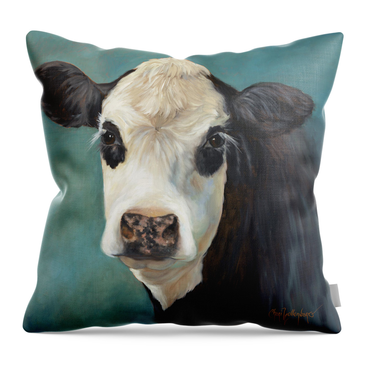 Black And White Cow Throw Pillow featuring the painting Ms Opal by Cheri Wollenberg
