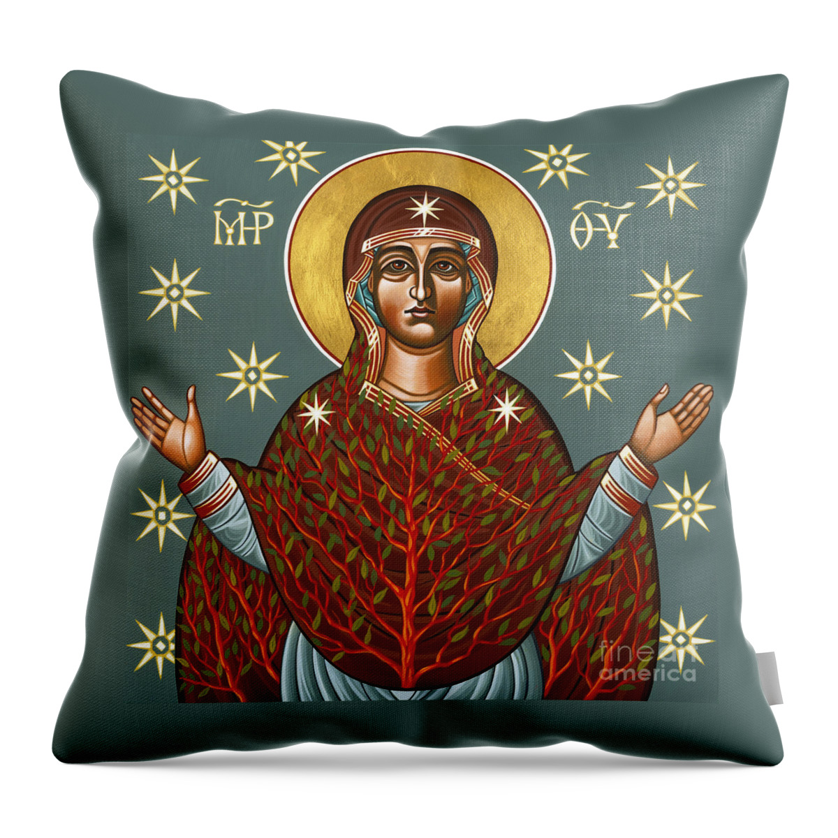 Mother Of God Throw Pillow featuring the painting Mt Sinai Theotokos the Burning Bush 131 by William Hart McNichols