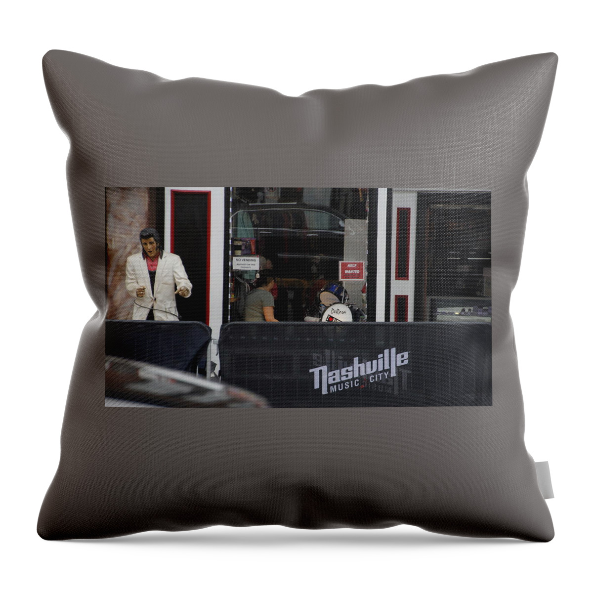 Nashville Music City Sign Throw Pillow featuring the photograph Music City Elvis by Valerie Collins
