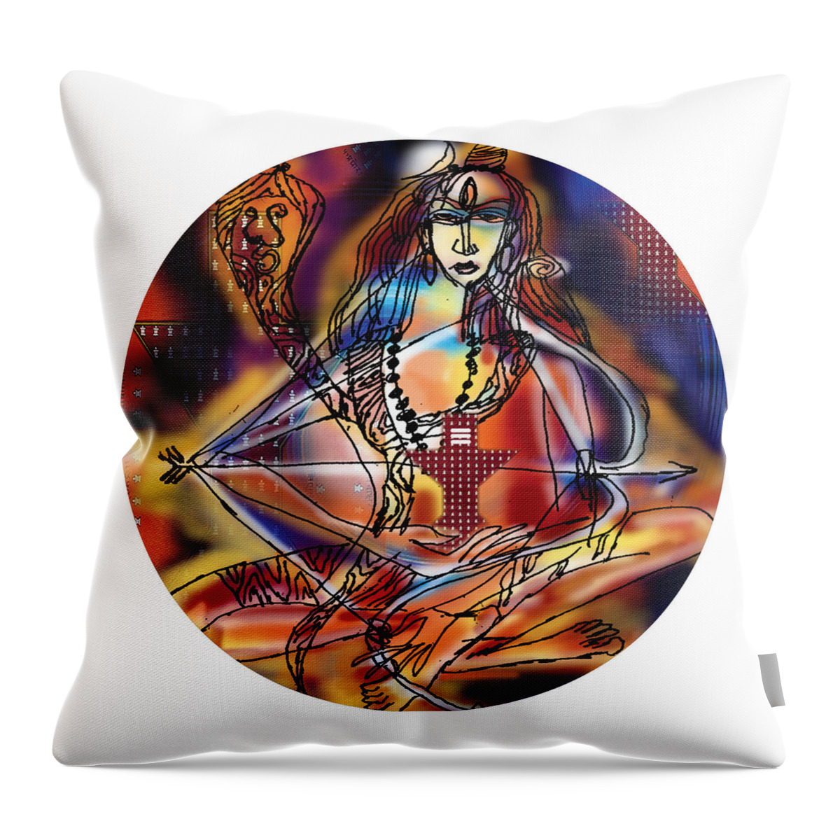 Music Throw Pillow featuring the painting Music Shiva by Guruji Aruneshvar Paris Art Curator Katrin Suter
