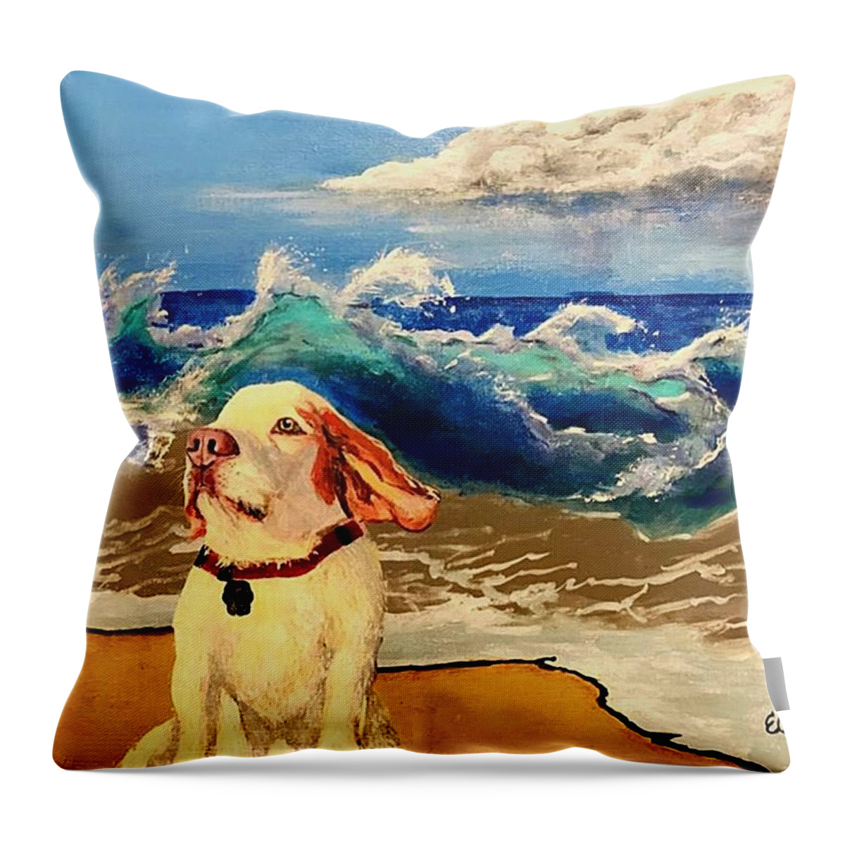 Dog Paintings Throw Pillow featuring the painting My Dog and the Sea #1 - Beagle by Esperanza Creeger