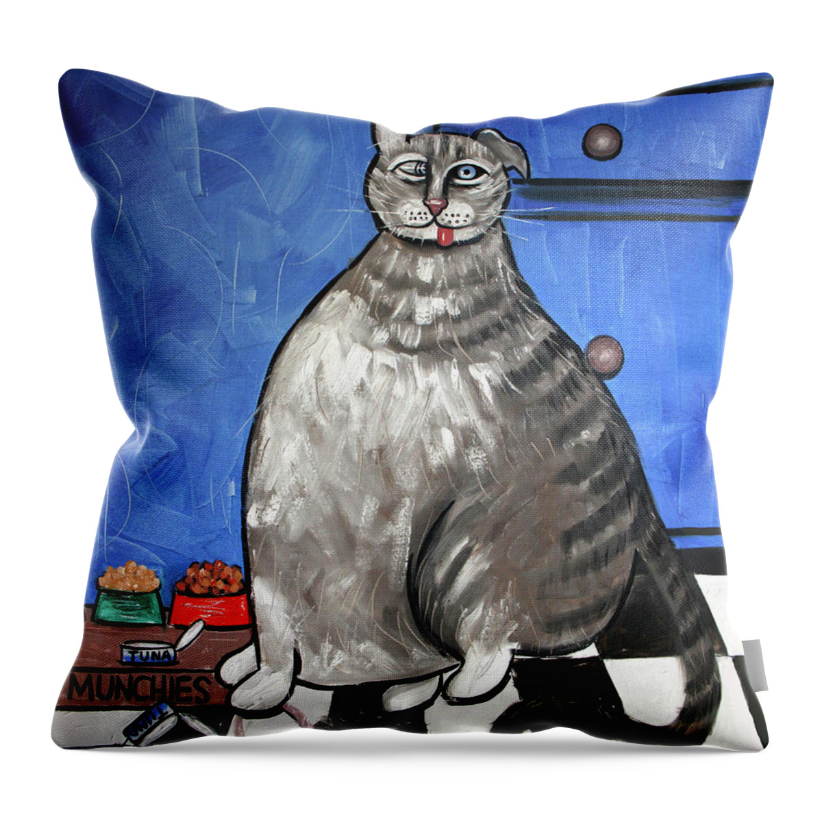  Abstract Throw Pillow featuring the painting My Fat Cat On Medical Catnip by Anthony Falbo