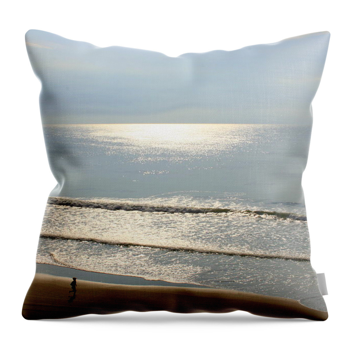 Seascape Throw Pillow featuring the photograph My morning run by Julie Lueders 