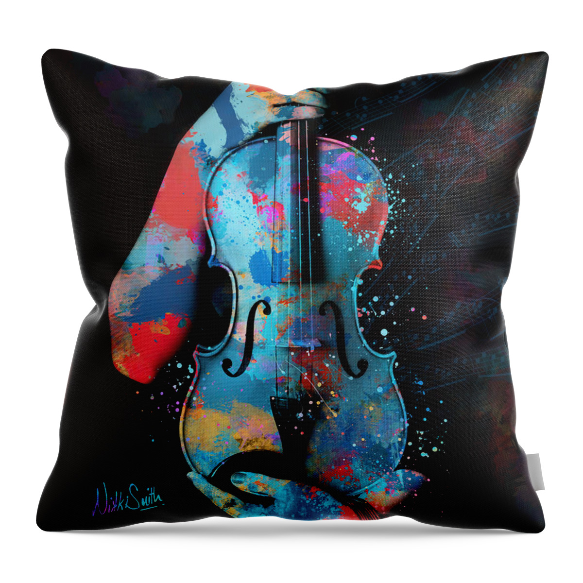 Violin Throw Pillow featuring the digital art My Violin Whispers Music in the Night by Nikki Marie Smith