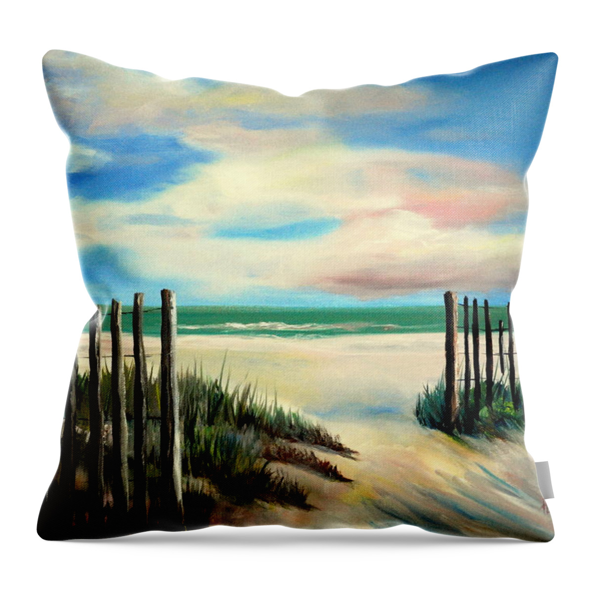 Myrtle Beach Throw Pillow featuring the painting Myrtle Beach Sands by Phil Burton