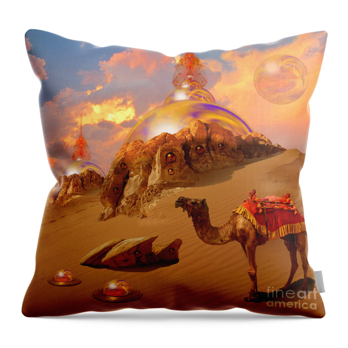 Sci-fi Throw Pillow featuring the digital art Mystic desert by Alexa Szlavics
