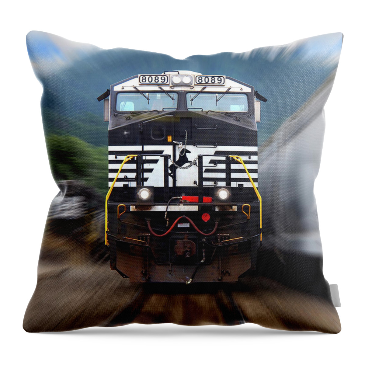 Railroad Throw Pillow featuring the photograph N S 8089 On The Move by Mike McGlothlen