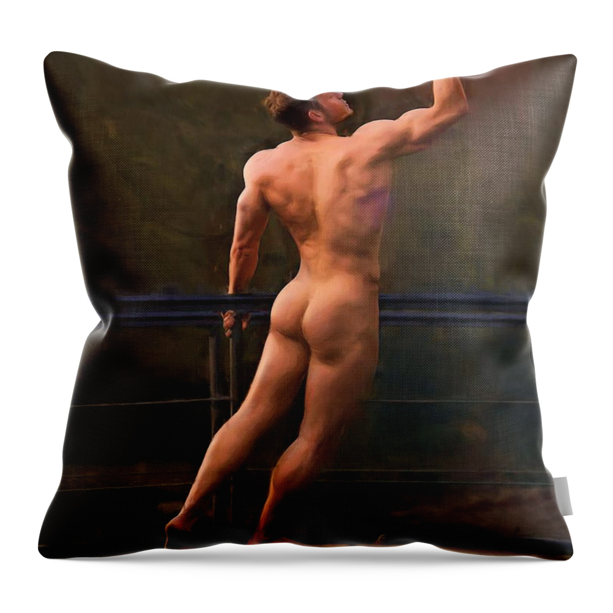 Troy Caperton Throw Pillow featuring the painting Naked on a Rail by Troy Caperton