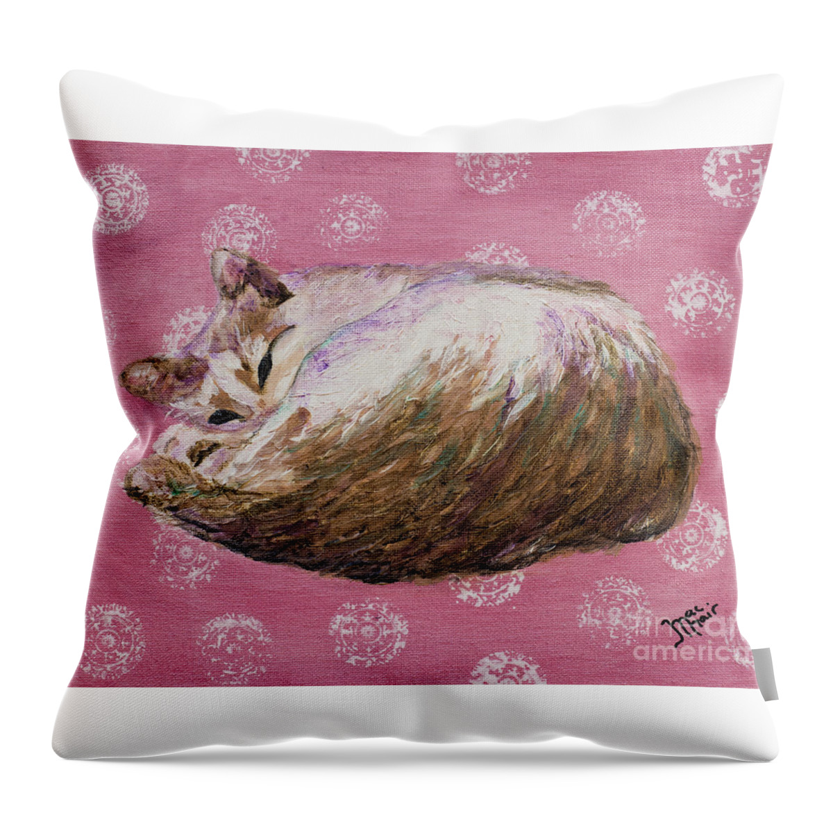 Cat Throw Pillow featuring the painting Namaste I by Jackie MacNair